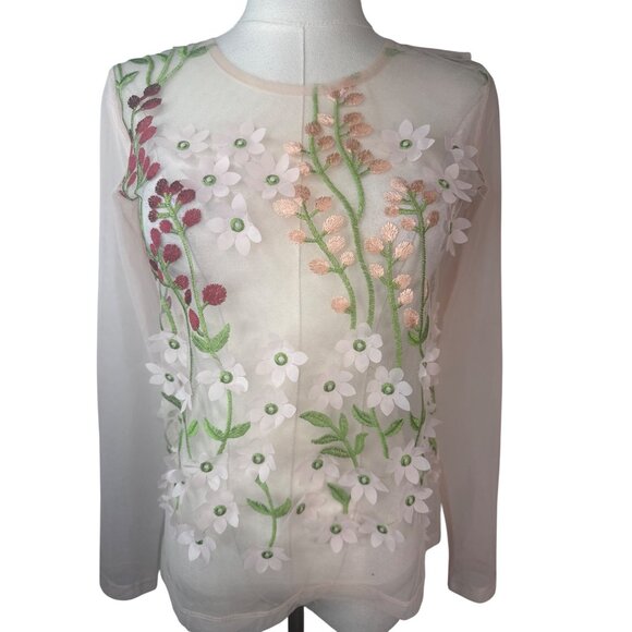 ZARA Sheer Mesh Small Floral Embroidered Long Sleeve Lightweight Dainty - Picture 8 of 14